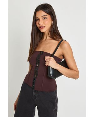 Boohoo Cotton Touch Hook And Eye Bandeau Corset - Brown