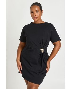 Boohoo Plus Trim Detail T-Shirt Dress - Black