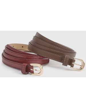 Boohoo Burgundy 2 Pack Basic Skinny Belts - Brown