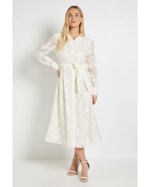 Wallis Petite Floral Organza Belted Midi Dress - Natural
