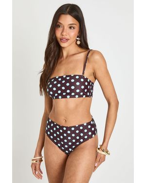 Boohoo Polka Dot Essentials High Waist Bikini Bottom - Black