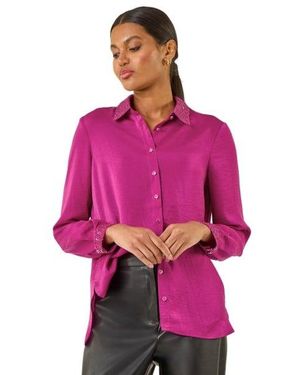 Roman Sequin Collar And Cuff Shirt - Pink