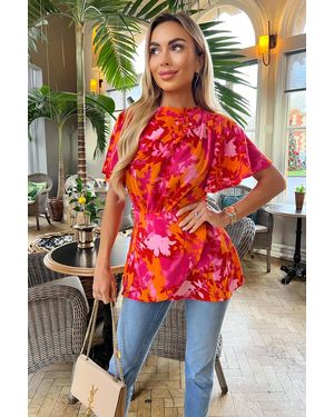AX Paris And Floral Printed High Neck Top - Red