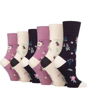 Gentle Grip 6 Pack Ladies Non Elastic Loose Top Bamboo Socks - Pink