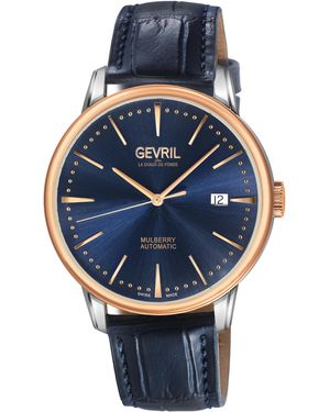 Gevril Mulberry Rg Bezel Dial With Embossed Textured Handmade Italian Leather - Grey