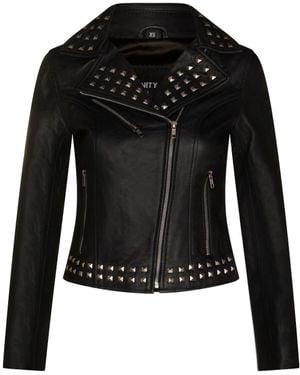 Infinity Leather Gothic Biker Jacket With Studs-Bilbao - Black