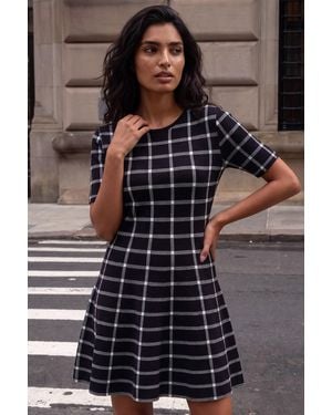 Roman Check Print Knitted Dress - Black