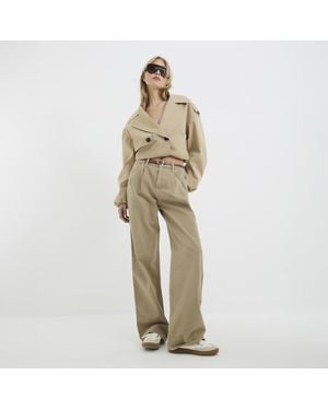 River Island Wide Leg Jeans Denim Tailored Baggy - Natural