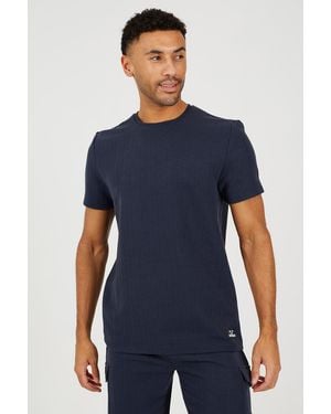 Brave Soul Jacquard Short Sleeve Crew Neck T-Shirt - Blue