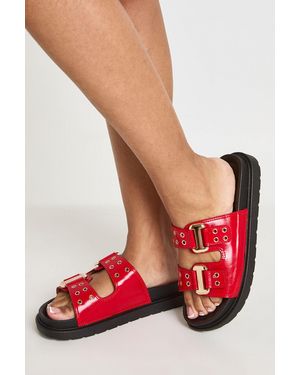Boohoo Double Buckle Detail Footbed Sliders - Red