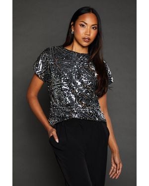PRINCIPLES Sequin Detail Top - Black