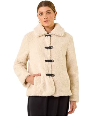 Roman Textured Borg Collared Jacket - Natural