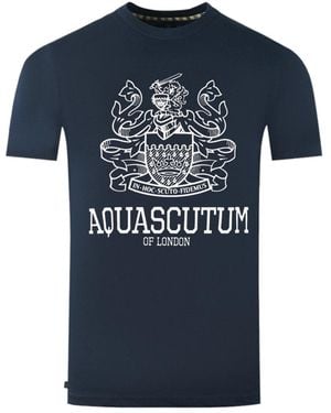 Aquascutum Large Bold London Aldis Brand Logo T-Shirt - Blue