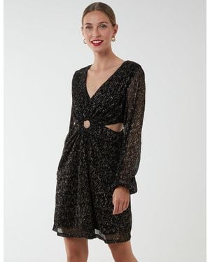 Blue Vanilla V-Neck Long Sleeve Lurex Dress - Black