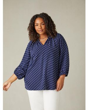 Live Unlimited Ruffle Neck Dobby Blouse - Blue