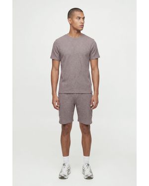 BoohooMAN Slim Waffle T-Shirt & Cargo Short Set - Red