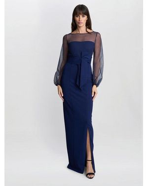 Gina Bacconi Joanne Crepe And Mesh Maxi Dress - Blue
