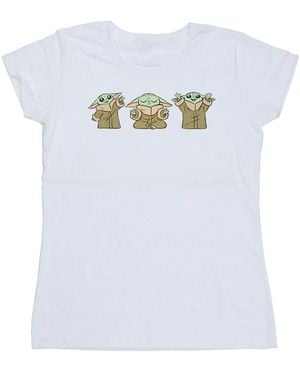 Star Wars Ladies The Mandalorian Grogu Poses Cotton T-Shirt - White