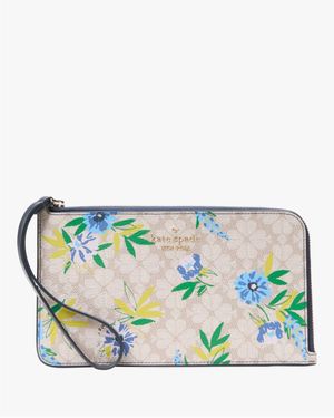 Kate Spade Lucy Flower Festival Floral Toss Medium L-Zip Wristlet - Grey
