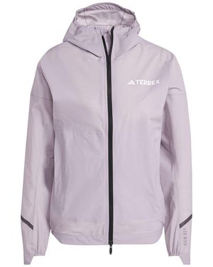 adidas Solid Patterned Hooded Rain Jacket - Purple
