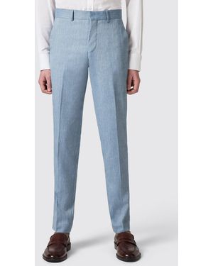 Shelby and Sons Looten Slim Fit Linen Trousers - Blue