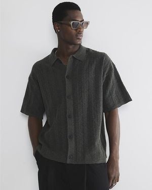 River Island Shirt Boxy Fit Ribbed Boucle - Black