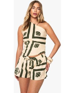 Boohoo Shell Print Linen Shorts - Multicolour