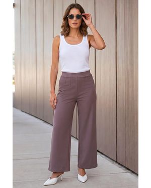Roman Petite Wide Leg Ponte Stretch Trouser - Brown