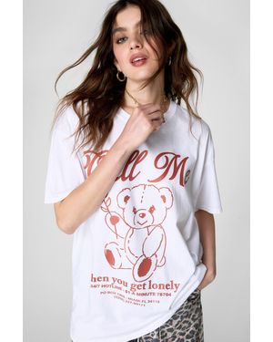 Nasty Gal Call Me Teddy Bear Graphic Oversized T-Shirt - White