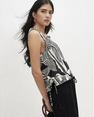 River Island Tank Top Petite Linen Blend Round Neck Cotton - Black