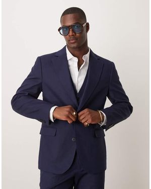 ASOS Linen Blend Slim Suit Jacket - Blue