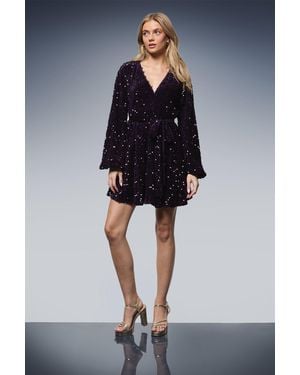 Oasis Sequin Long Sleeve Button Detail Mini Dress - Blue