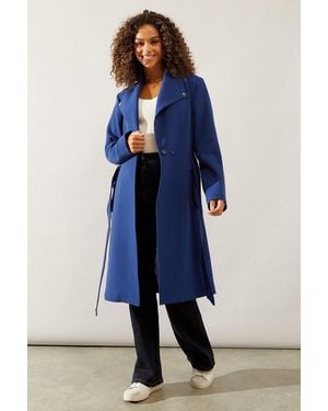 Wallis Coat Belted Woven Long - Blue
