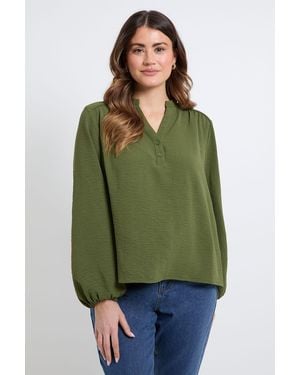 Wallis Scallop Trim Gathered Raglan Top - Green