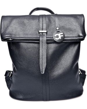 Carla Ferreri Zwart Rundleer Tas - Blauw