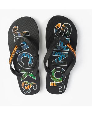 Jack & Jones Logo Palm Print Flip-Flops Anthracite - Blue