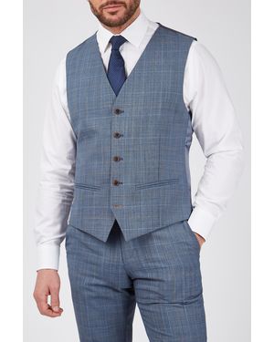 Scott Sharkskin Overcheck Waistcoat - Blue