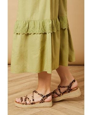 Oasis Kenza Faux Suede Strappy Low Wedge Espadrille Sandals - Green