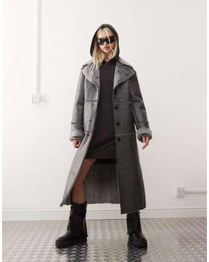 Reclaimed Vintage Faux Suede Coat With Fur Trim - Natural