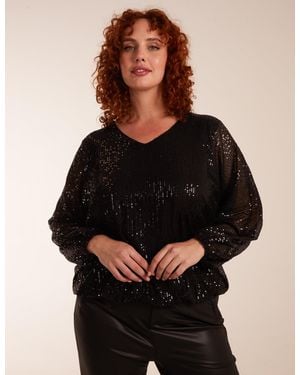 Blue Vanilla Curve Sequin Batwing Blouse - Black