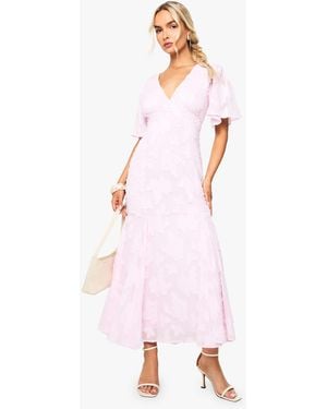 Boohoo Burnout Floral Angel Sleeve Midaxi Dress - Pink