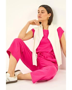 Roman Textured Cropped Wide Leg Trousers - Pink