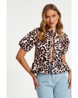 Quiz Leopard Print Tie Top Viscose - Brown
