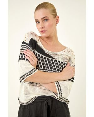 Roman Textured Abstract Knit Jumper - Natural