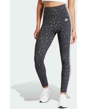 adidas Essentials 3-Stripes Animal Print Leggings - Blue
