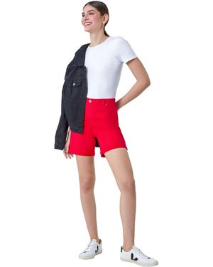 Roman Stretch Elastic Waist Turn Up Shorts - Red