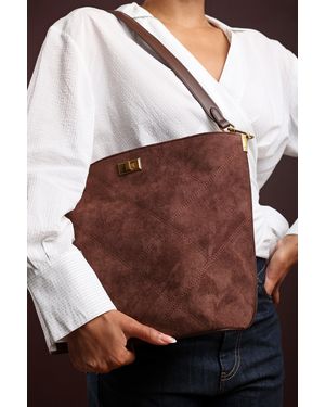 Where's That From 'Fern' Suede Shoulder Bag With Turn Lock - Brown