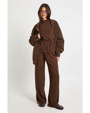 Boohoo Hammered Tie Detail Blouse & Trouser Co Ord - Brown