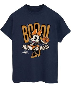 Disney Ladies Boo Trick Or Treat Minnie Mouse Cotton Boyfriend T-Shirt - Blue