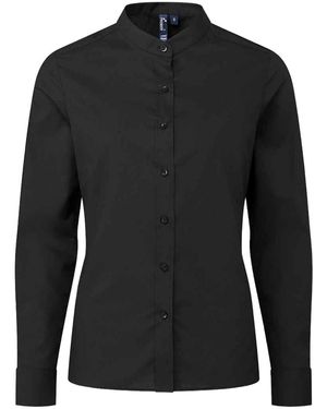 PREMIER Ladies Banded Grandad Collar Formal Shirt - Black